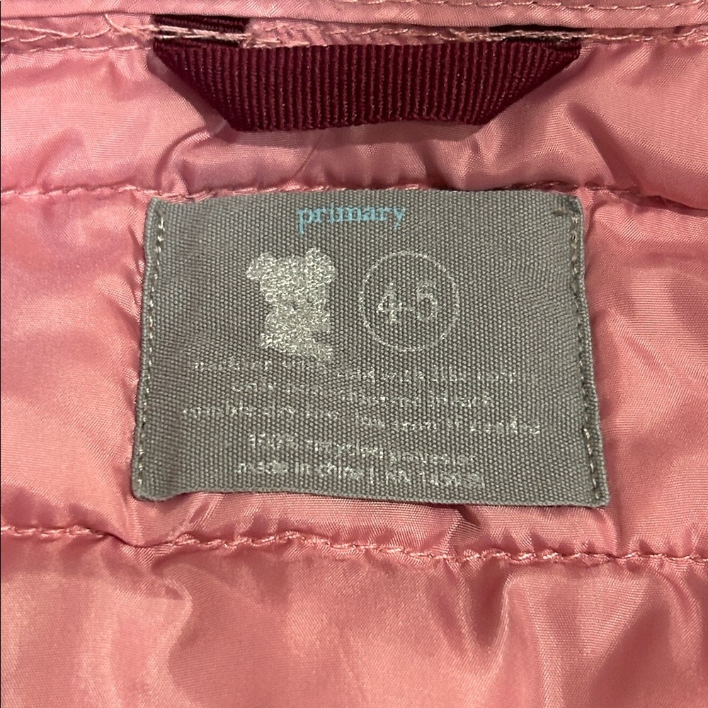 Primary Kids 4/5 lightweight Pink Puffer Jacket - Picture 5 of 11